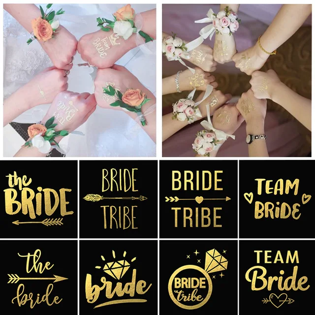 

5pcs Team Bride Tattoo Stickers Bridesmaid Tribe Squad Temporary Tattoos Bachelorette Party Sticker Bride to be Wedding Supplies