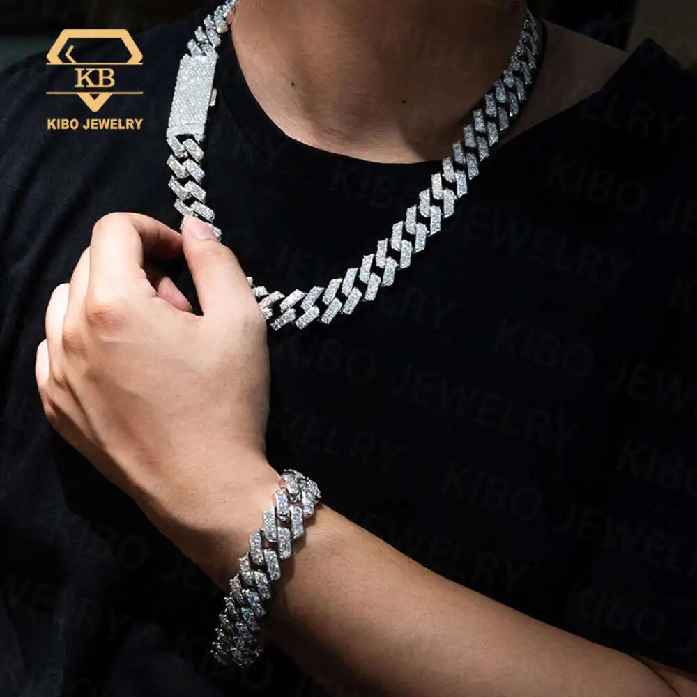 

20mm Width Hip Hop Jewelry Big Diamond Necklace S925 Silver Iced Out Vvs d Color Moissanite Cuban Link Chain