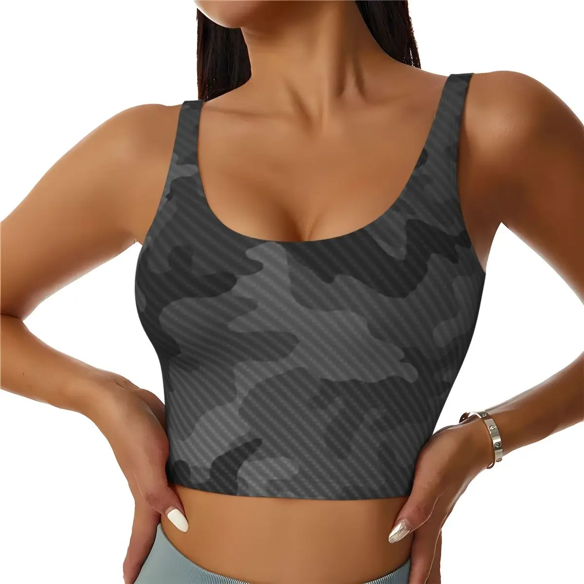 Custom Carbon Camouflage Design Workout Crop Tank Tops Women's Seamless Army Military Camouflage Running Yoga Sports Bras