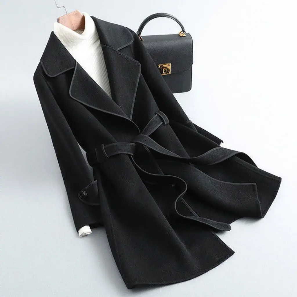 

Women's Thickened Woolen Coat Korean Style Slim Fit Autumn Winter Jacket with Dragon And Phoenix Patterns