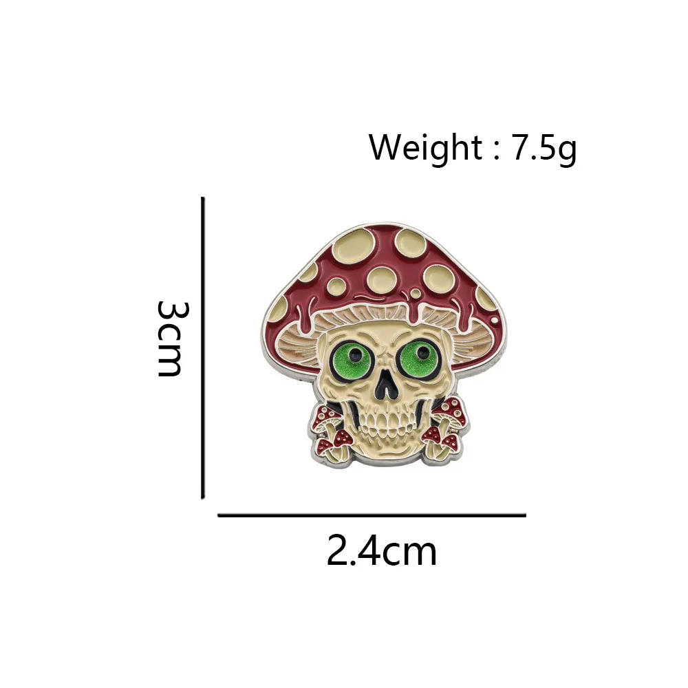 Glow In The Dark Eyes Skull Mushroom Enamel Pin Gothic Skeleton Fly Agaric Badge Brooch Punk Backpack Jacket Decor Gift