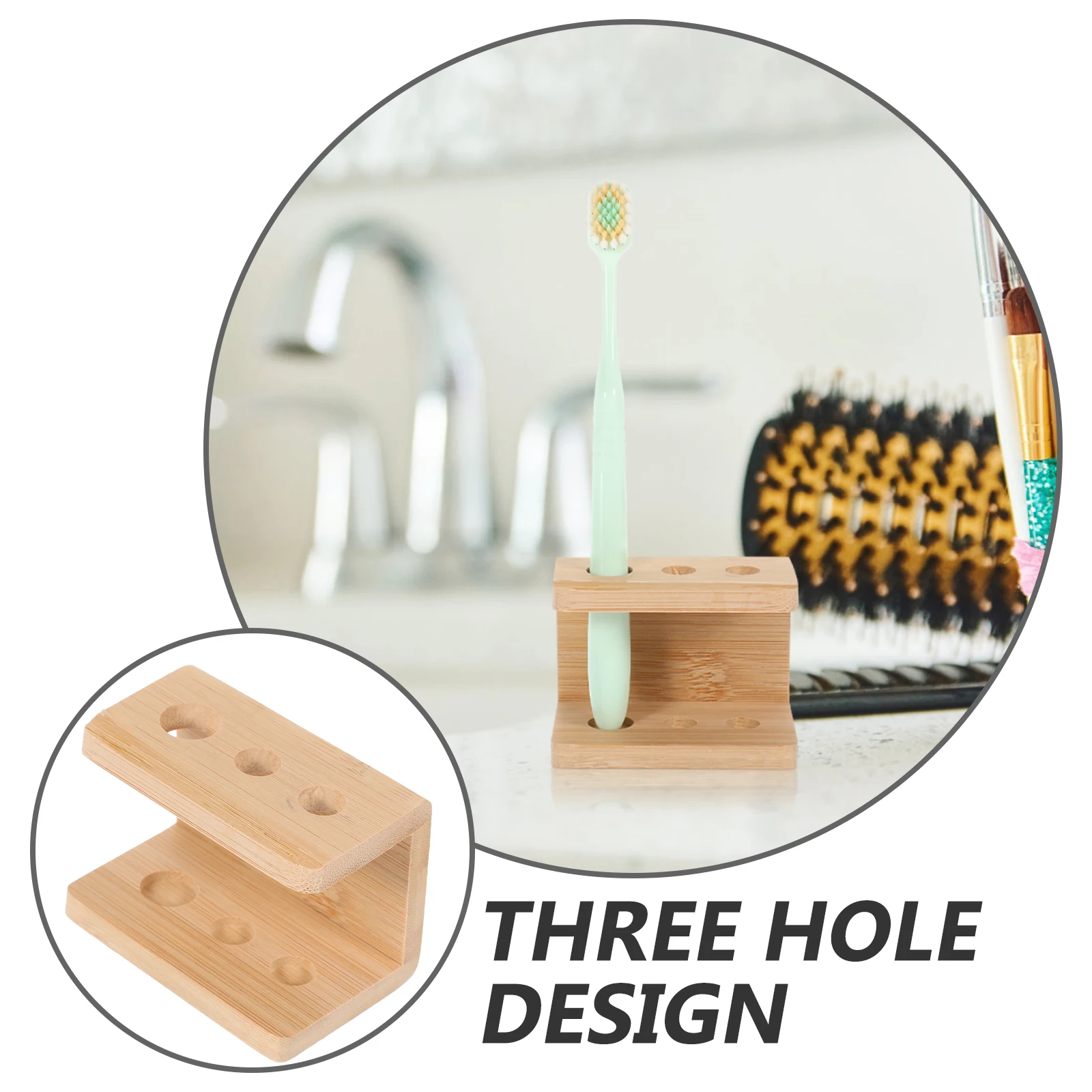 

Bathroom Countertop Toothbrush Holder 3 Holes Bamboo Desk Organizer Travel Easy Clean Stand Makeup Brush Pen Durability