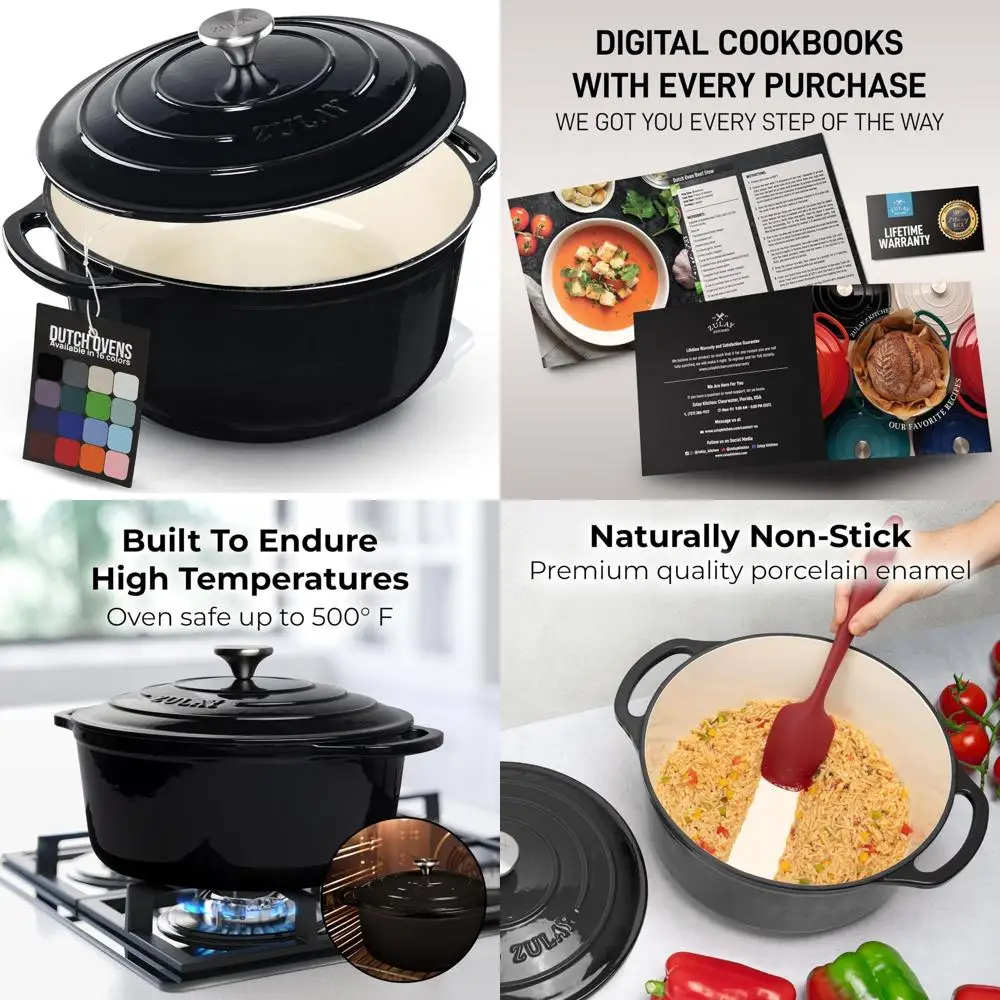 

Эмалированная чугунная голландская духовка, 6 литров, сверхмощная, безопасная для духовки до 500 ° F, Премиум долговечность, идеально подходит для приготовления пищи и бикини