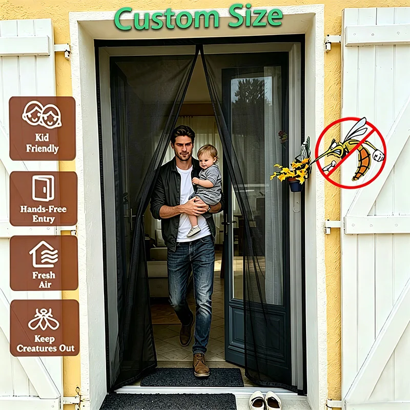 Magnetic Screen Door Mosquito Net Summer Insect Proof Net Door Curtain Mesh Custom Sizes Black White Gray Fiberglass Invisible
