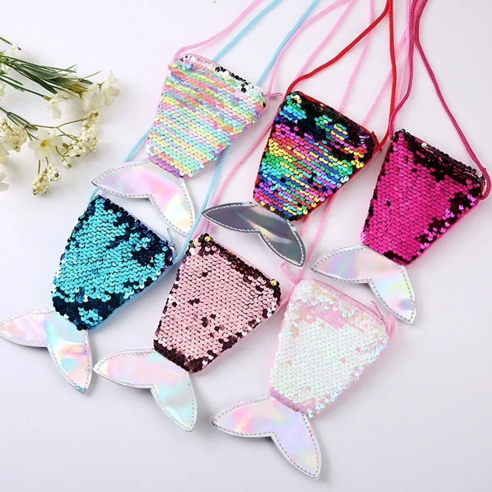 

Portable Mermaid Tail Sequins Coin Purse Zipper Mini Money Change Card Holder Wallet Children Crossbody Bag Women Girls