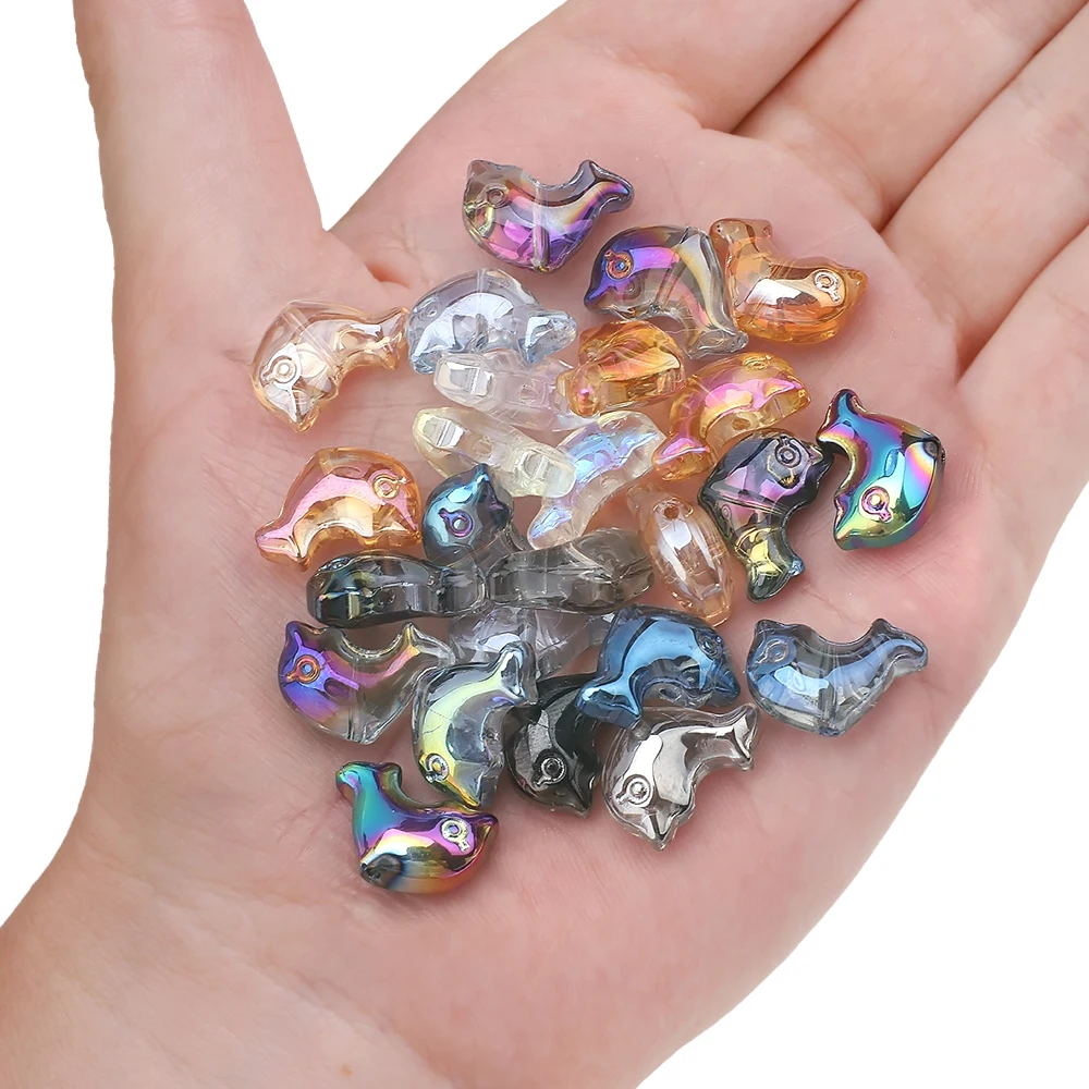 30Pcs Colorful Sea Dolphin Beads Electroplate Glass Fish Beads Crystal Ocean Animal Dolphin for DIY Jewelry Making Craft