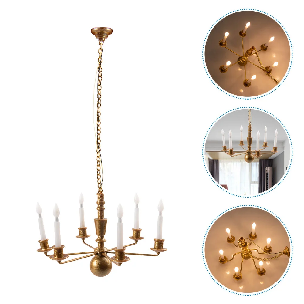 Model Chandelier Miniature Scene Accessories Light Adornment Ceiling Luminous Lamp Sand Table Decorative Pendant