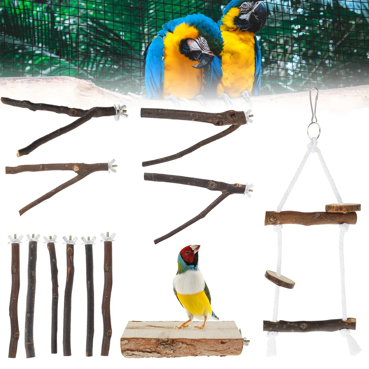 2/10Pcs Parrot Bird Perches Natural Wood Bird Standing Stick Parrot Perch Stand Platform Wooden Exercise Climbing Paw Grinding