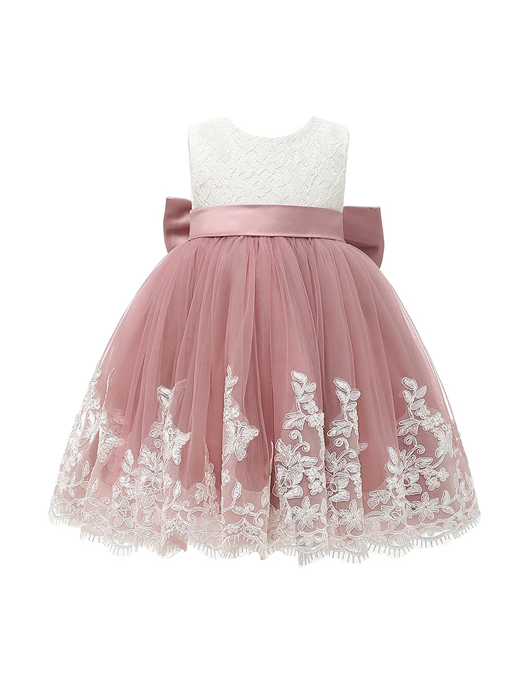 New European and American children's wedding dress sleeveless lace children's birthday performance host fluffy short skirt