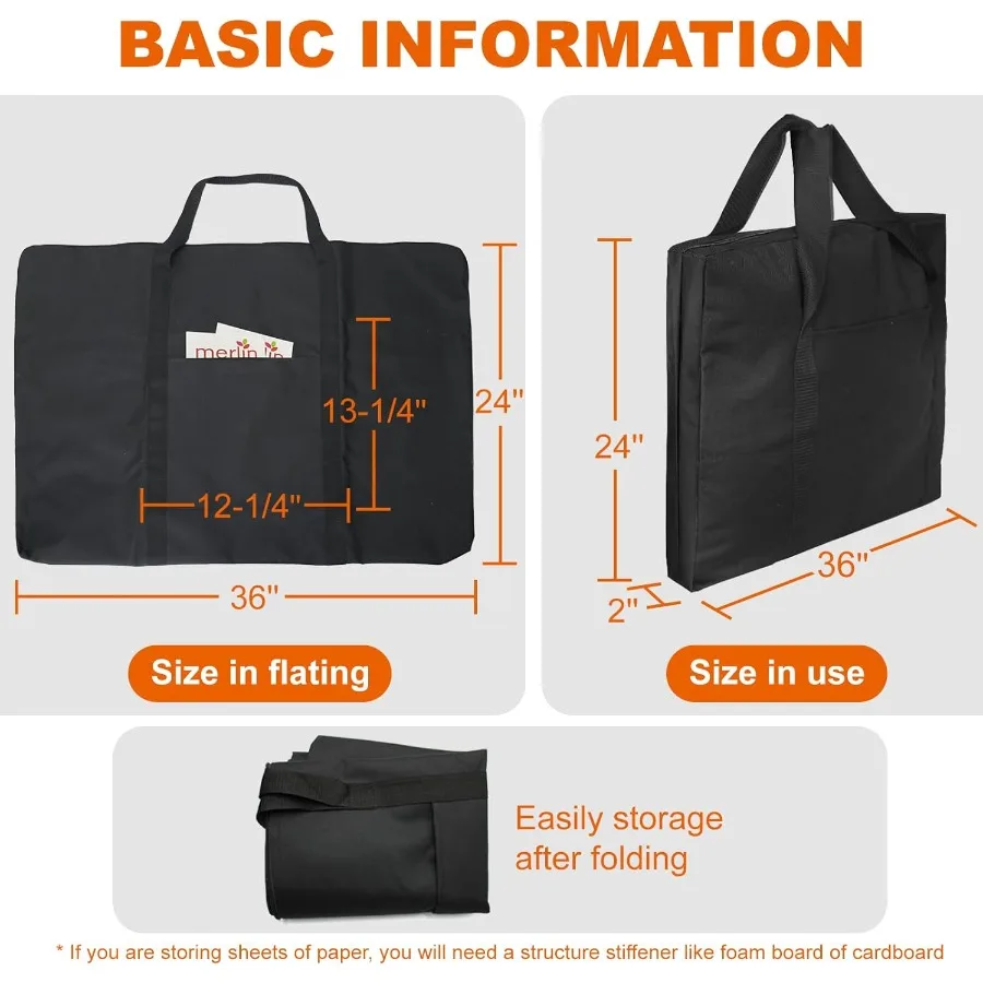 Cupohus Waterproof Art Portfolio Bag 25 x 37 for 24 x 36 Artworks with Outer Pockets and Handle Ideal for Student Art Storage P