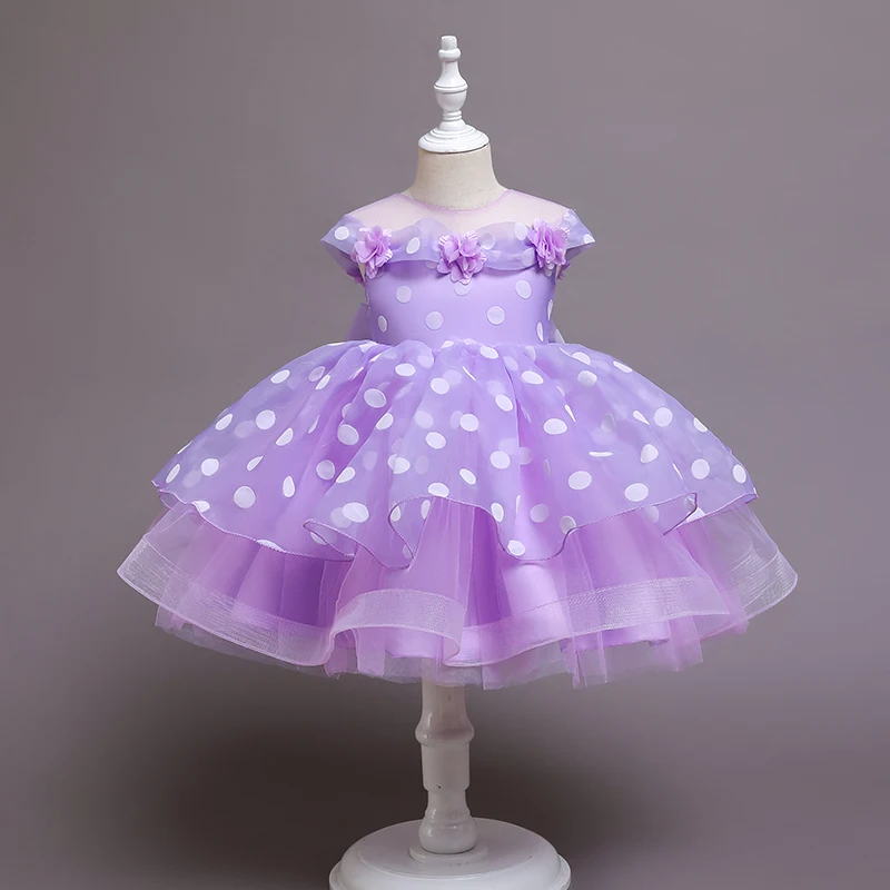 Vestido de princesa con lunares y flores para niños, vestido de fiesta de boda y cumpleaños, 1-2-5-6T