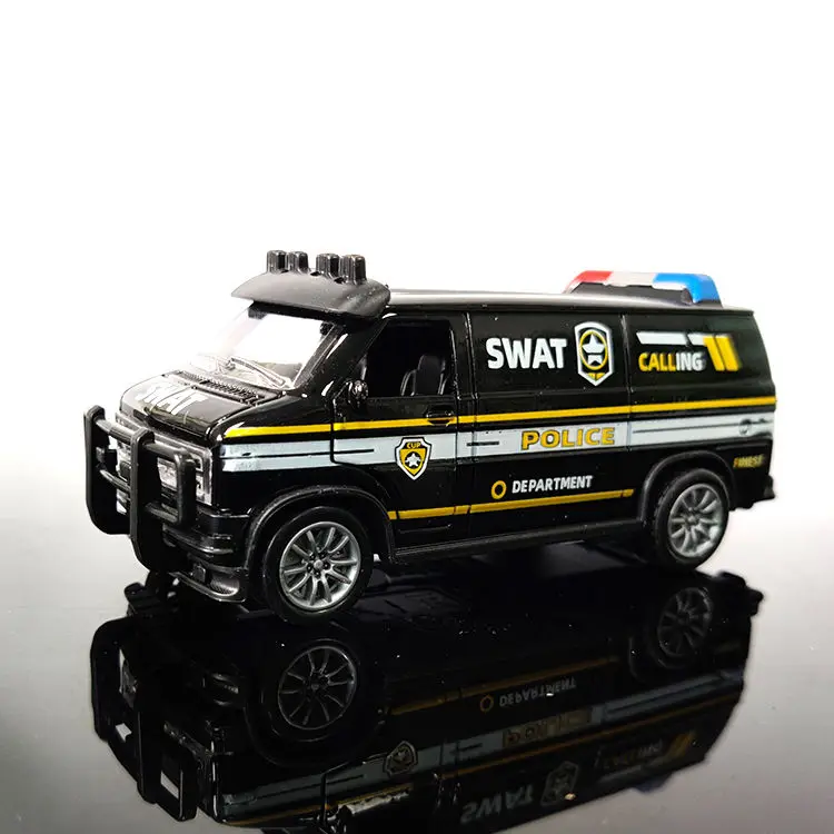 Van Police Car Model Simulation Alloy Toy Pull Back Car