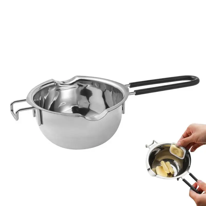 Chocolate Melting Bowl With Heat Resistant Silicone Handle 400ml Stainless Steel Boiler Pot For Butter Candy Butter Cheese