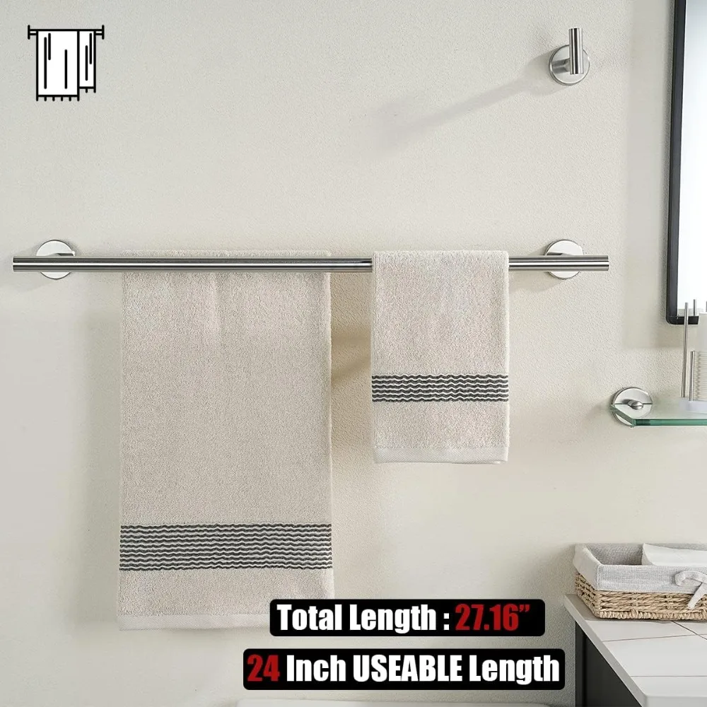 

Bath Hardware Towel Bar Accessory Set，Includes 24" Towel Bar, 9" Hand Towel Bar, Toilet Paper Holder, Robe Hook x2