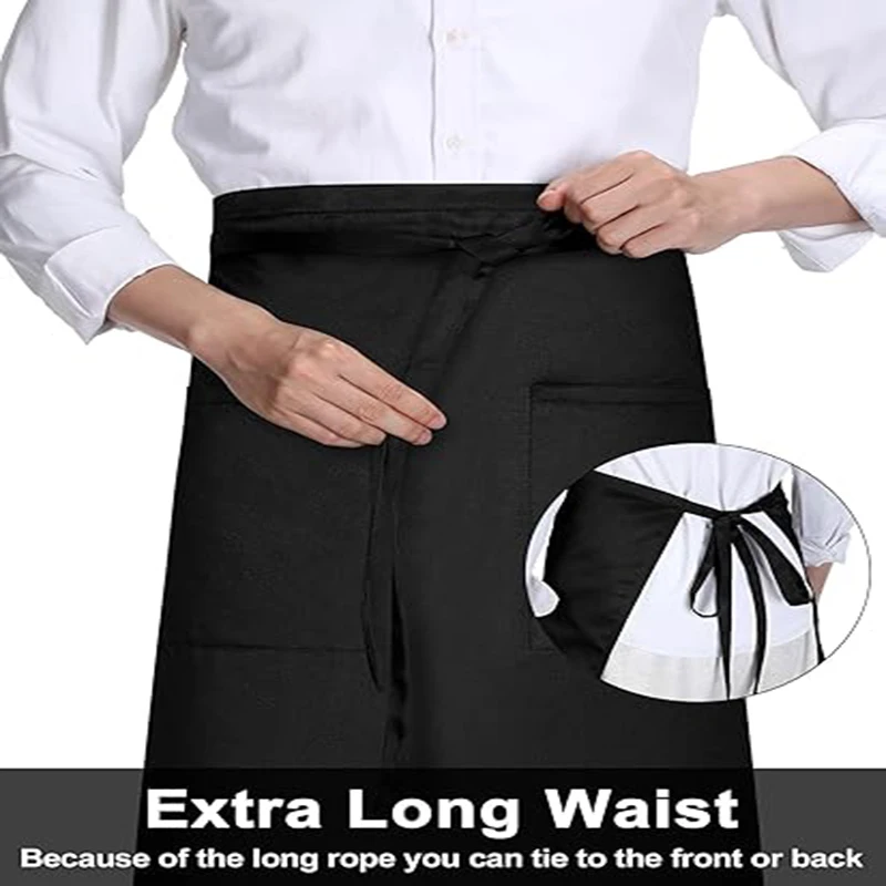 Universal Unisex Half Bust Bib Apron Restaurant Kitchen Coffee Tea Shop Waitress Chef Uniforms Waist Short Apron With Pockets
