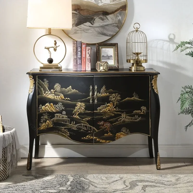 Bedroom storage cabinet solid wood painted character decoration storage cabinet