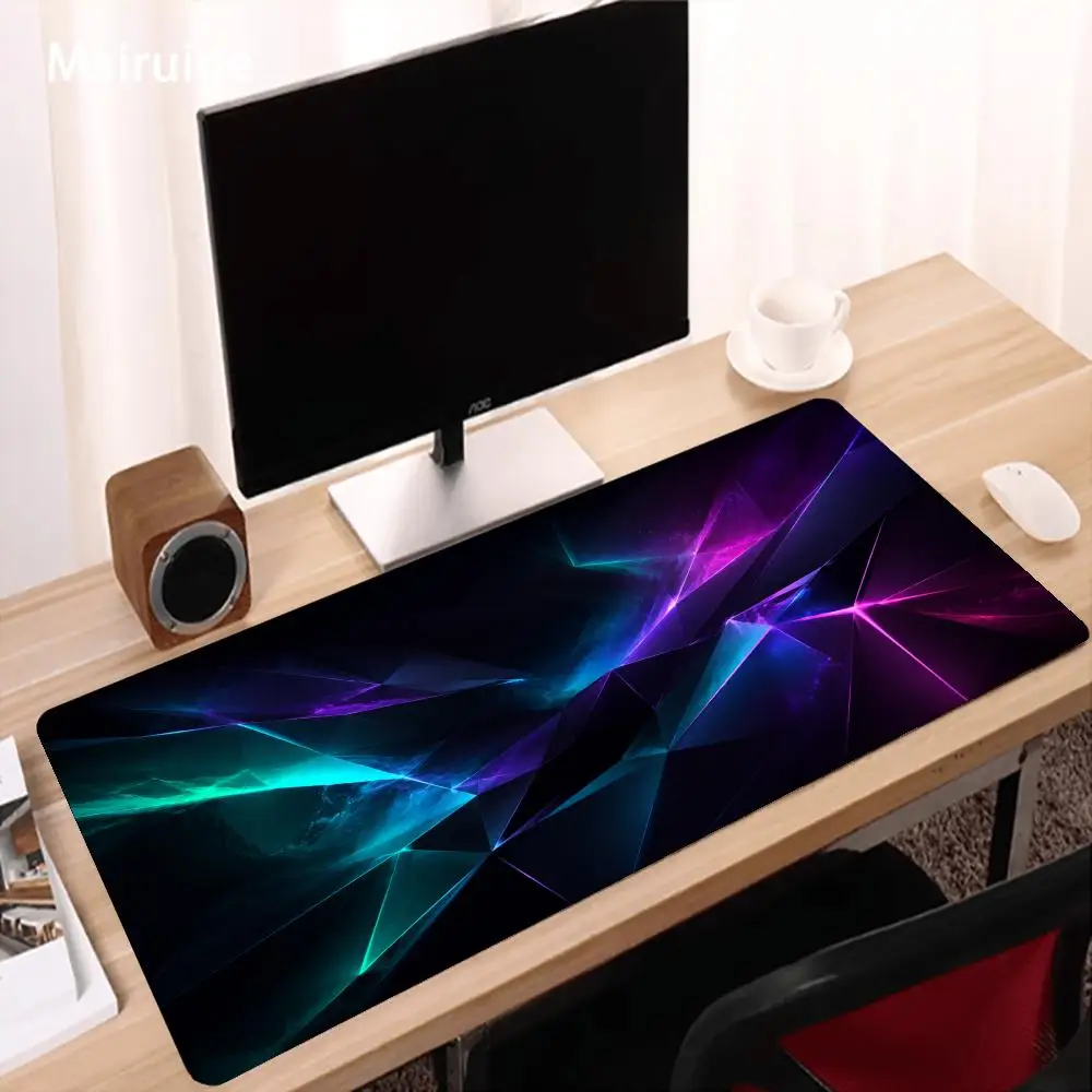 Abstract Geometry of Neon Light Lines Extra Large Desk Mouse Pad Locked Edge Keyboard Mat for Desktop Setup Gaming Desk Mat