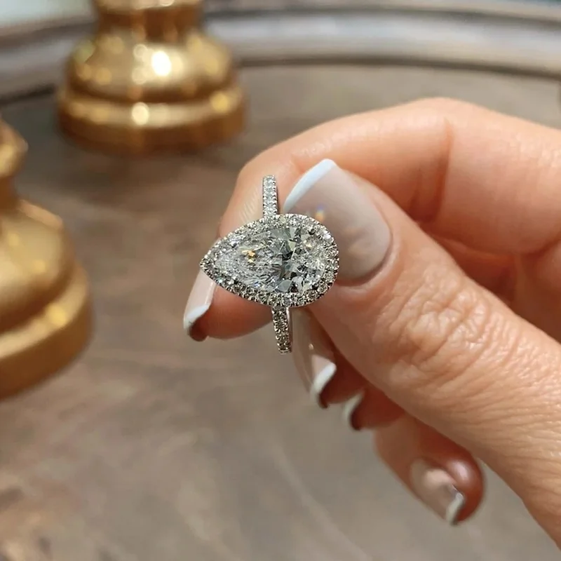 CAOSHI Fashionable Female Engagement Rings with Shiny Drop-water Shape Crystal Temperament Accessories for Wedding Ceremony