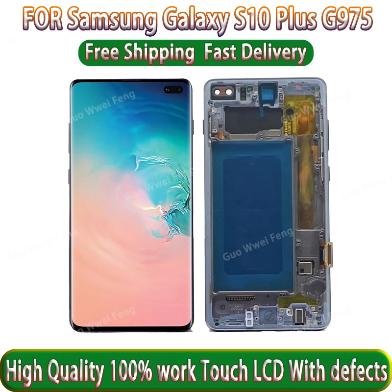 S10+ AMOLED For Samsung Galaxy S10 Plus G975 Screen G975U G975F G975A G975V LCD Display Touch Screen Assembly With Defect