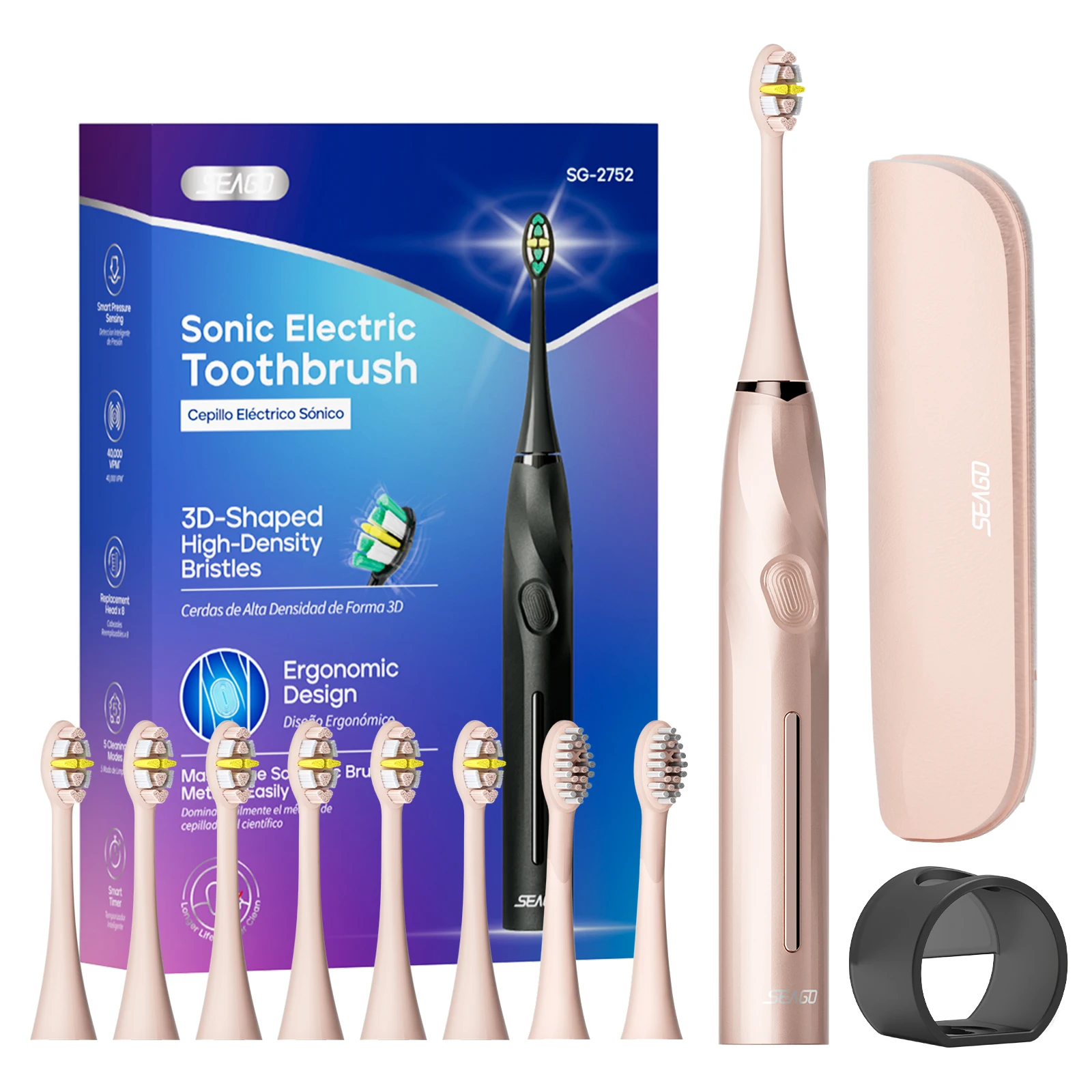 Seago Sonic Toothbrush Electric Toothbrush Touch Control Seamless Button Pressure Sensor with Travel Box Replaceable Brush Head