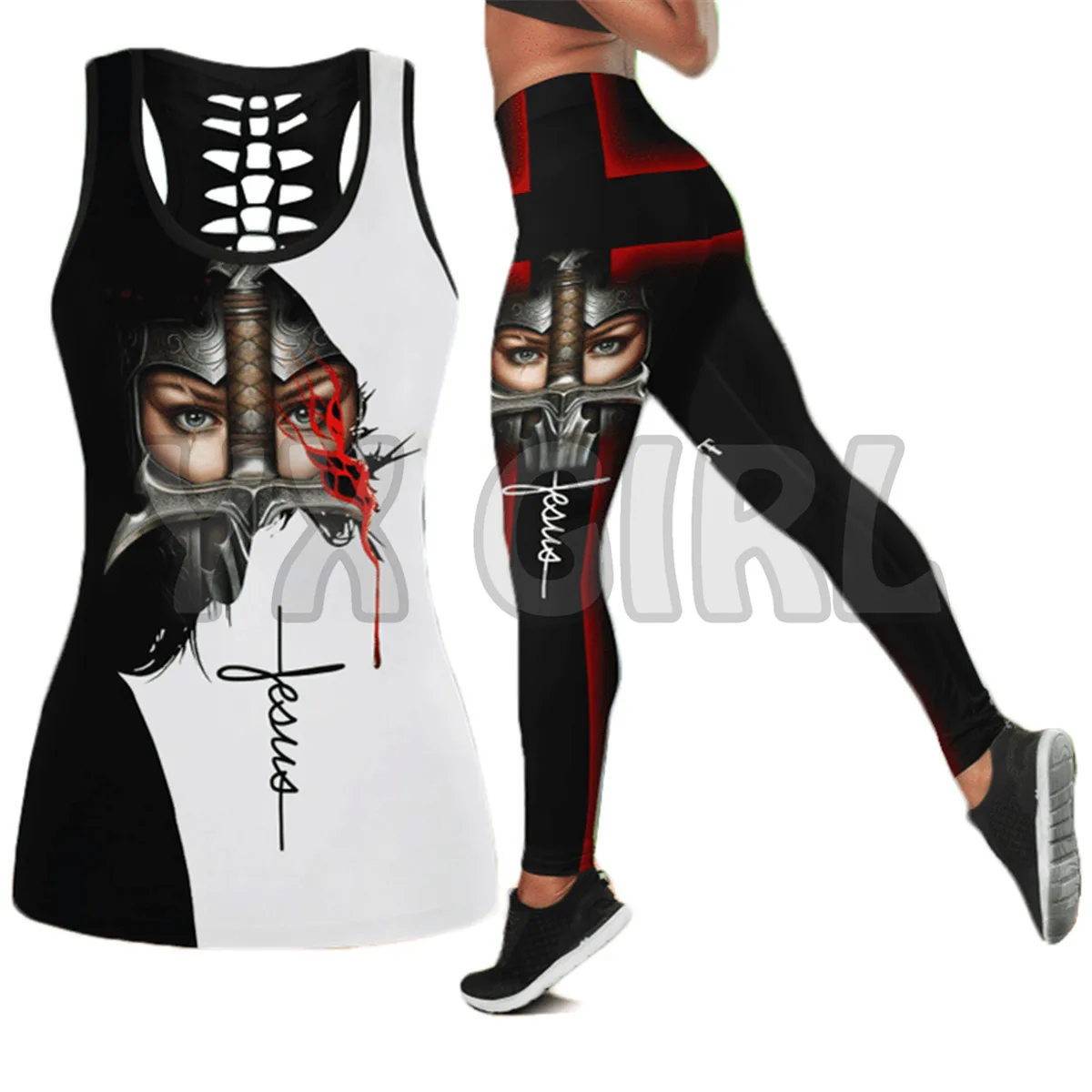 

Jesus Knight Templar 3D Printed Tank Top+Legging Combo Outfit Yoga Fitness Legging Women