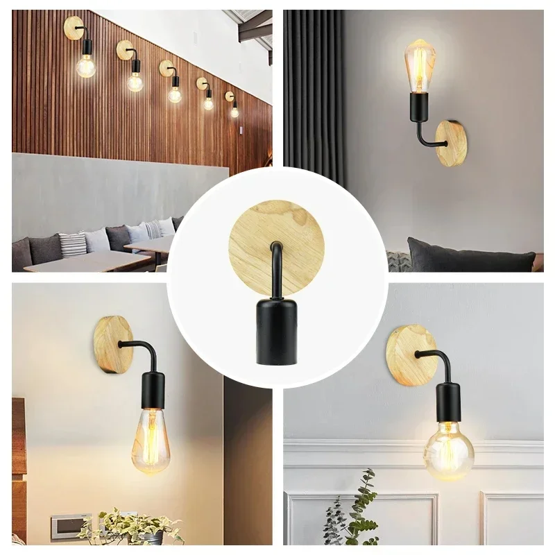 بسيط الجدار ضوء E27 85-265 فولت الحديد/الخشب لوحة داخلي إضاءة خارجية غرفة نوم غرفة المعيشة ديكور المنزل التيار المتناوب الأسلاك الجدار مصباح #4