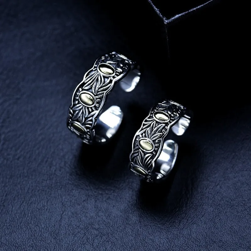 925 Sterling Seven-Bead , Vintage Grain Of Abundance Open Ring, Unisex Silver Jewelry