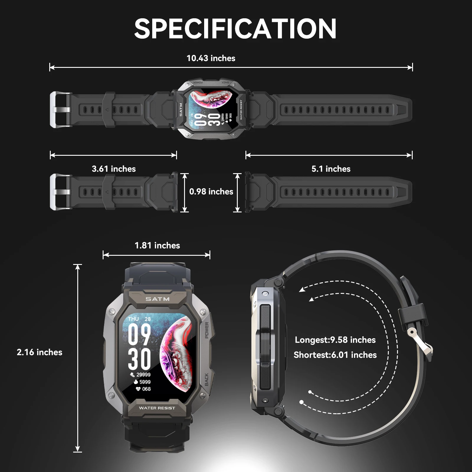 EIGIIS 2025 Orologio intelligente militare da uomo IP68 Impermeabile 1,71" Robusto con localizzatore di attività all'aperto con cardiofrequenzimetro