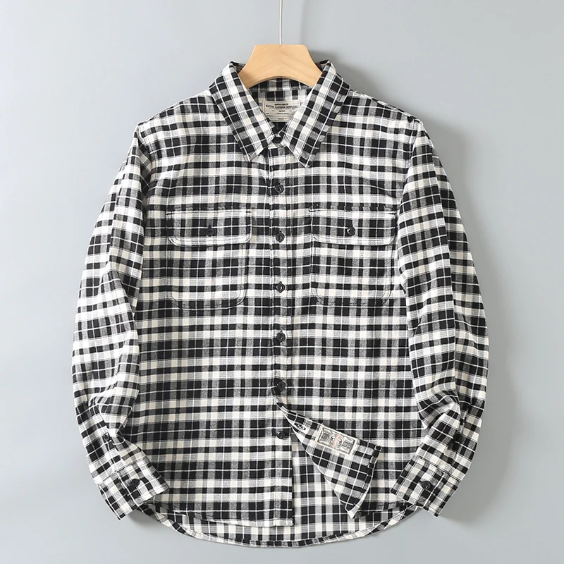 

Мужская повседневная куртка в американском ретро-стиле, клетчатая, без этикетки, дышащий полиэстер, для работы и отдыха