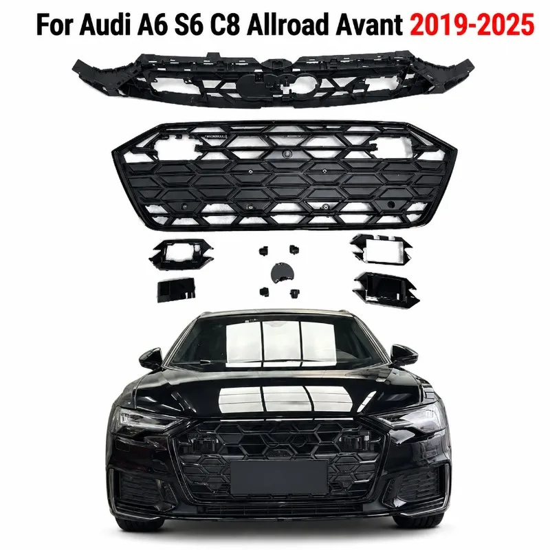 For Audi A6 S6 C8 Allroad Avant 2019-2025 Racing Grills Honeycomb Hood Front Bumper Mesh Cover Plate Fog Lamp Covers Accessories