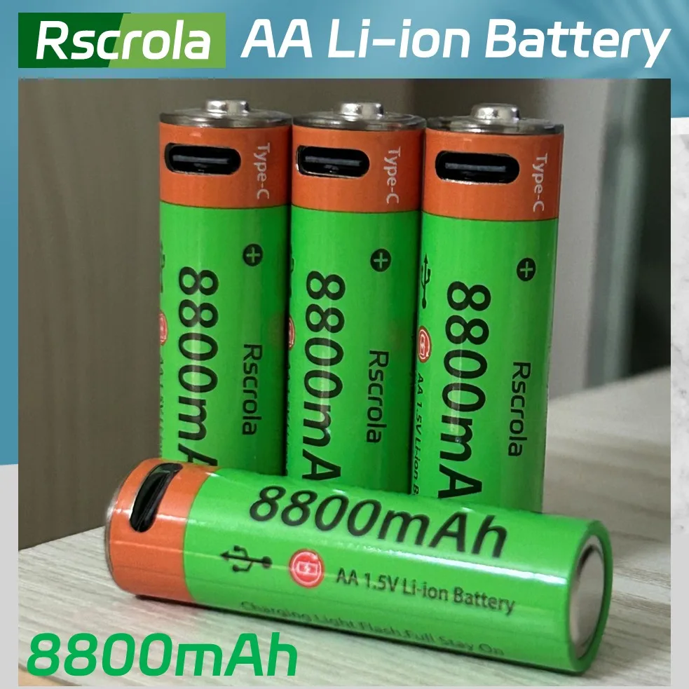 High Capacity AA Rechargeable Batteries 1.5V 8800mAh Long-Lasting Type-C Charge Battery for Toys, Controllers, Flashlight, Clock