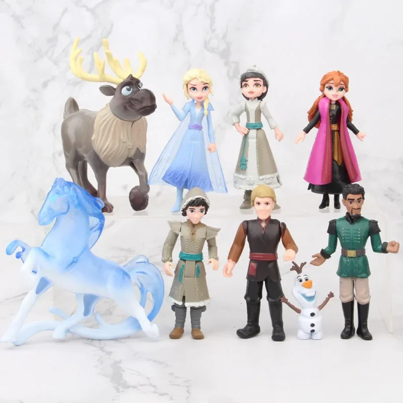 Frozen 5-11cm 9pcs/set Anime Pvc Action Figures Princess Elsa Anna Kristoff Sven Olaf Birthday Cake Decor Toys for Children Gift