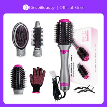 Image 1200W Hair Dryer Hot Air Brush Styler Replaceable Head Straightener Curler Comb Roller One Step Electric Ion Blow Dryer Brush