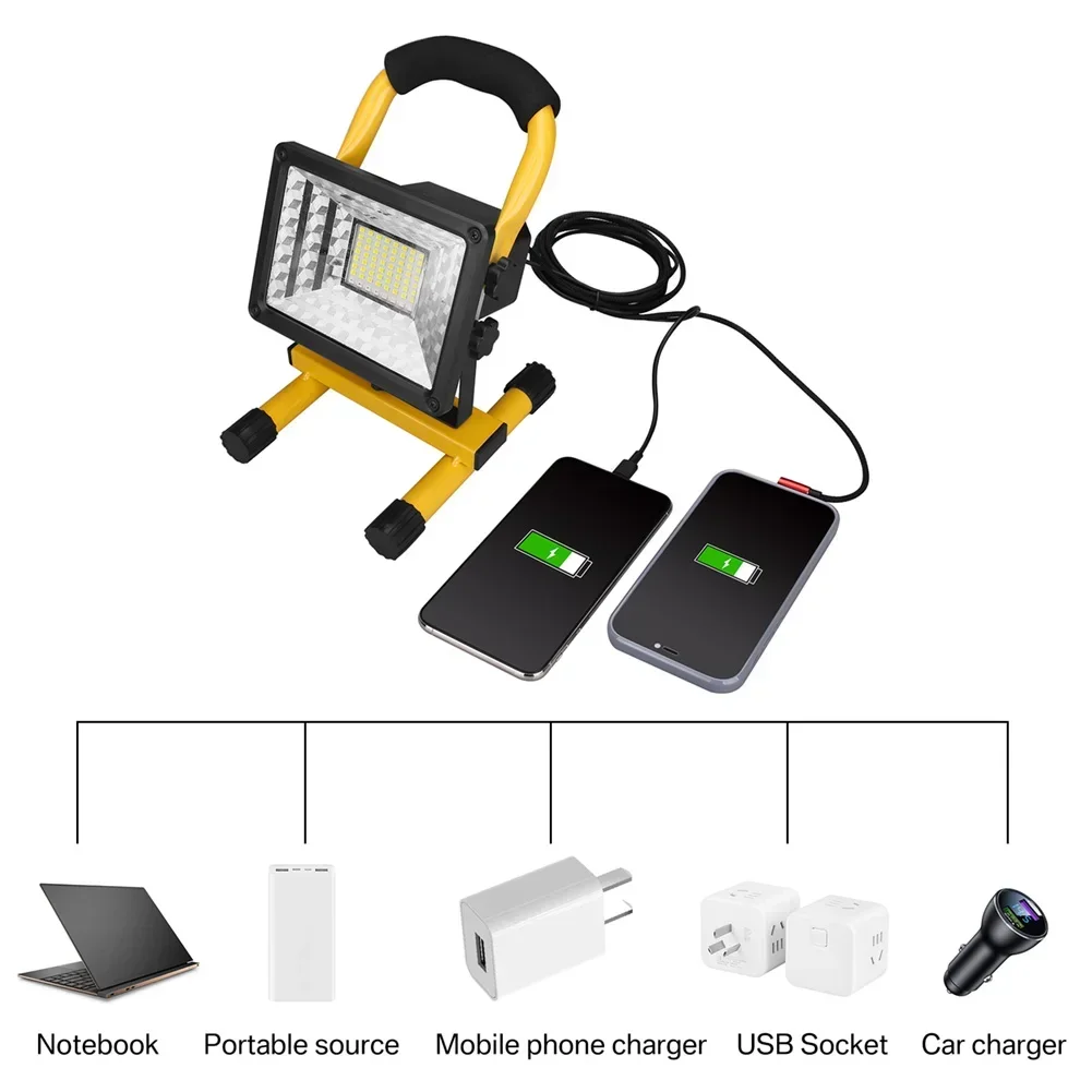 Portable 64 LEDS 60W Spotlight Work Light IP65 Outdoor Waterproof Emergency Work Light with USB Port for Charging Camping Hiking