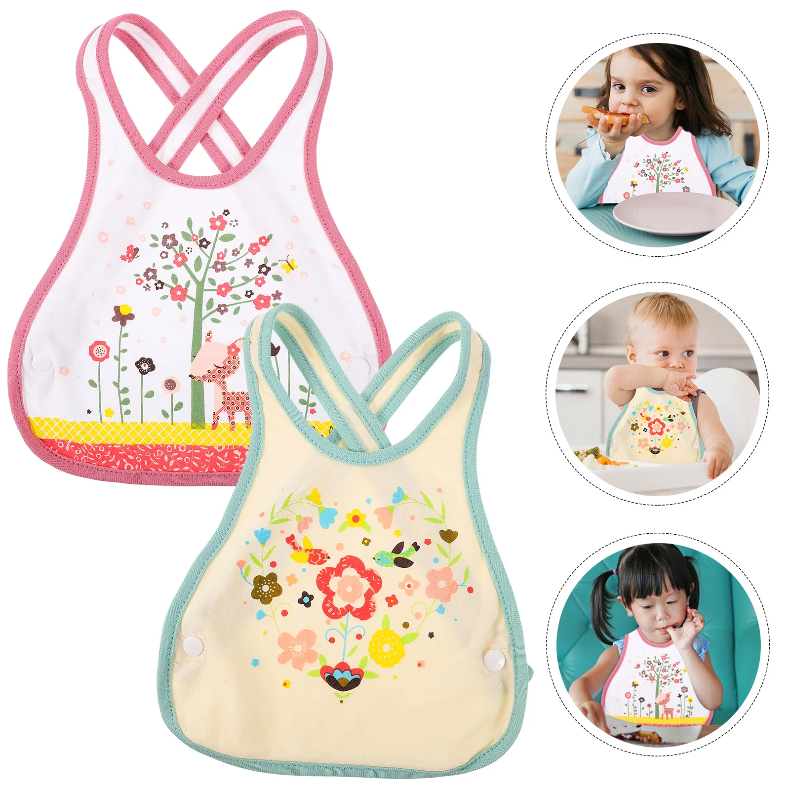

2Pcs Baby Bib Apron Cartoon Design Breathable Waterproof Pinafore Kindergarten Supplies Assorted Color Dirtproof Feeding Bib