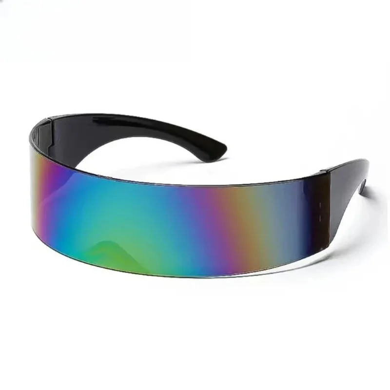 1 paire de lunettes de soleil Y2K futuristes à visière étroite style cyclope, pour femmes et hommes, avec verres laser miroir UV400, pour fêtes costumées