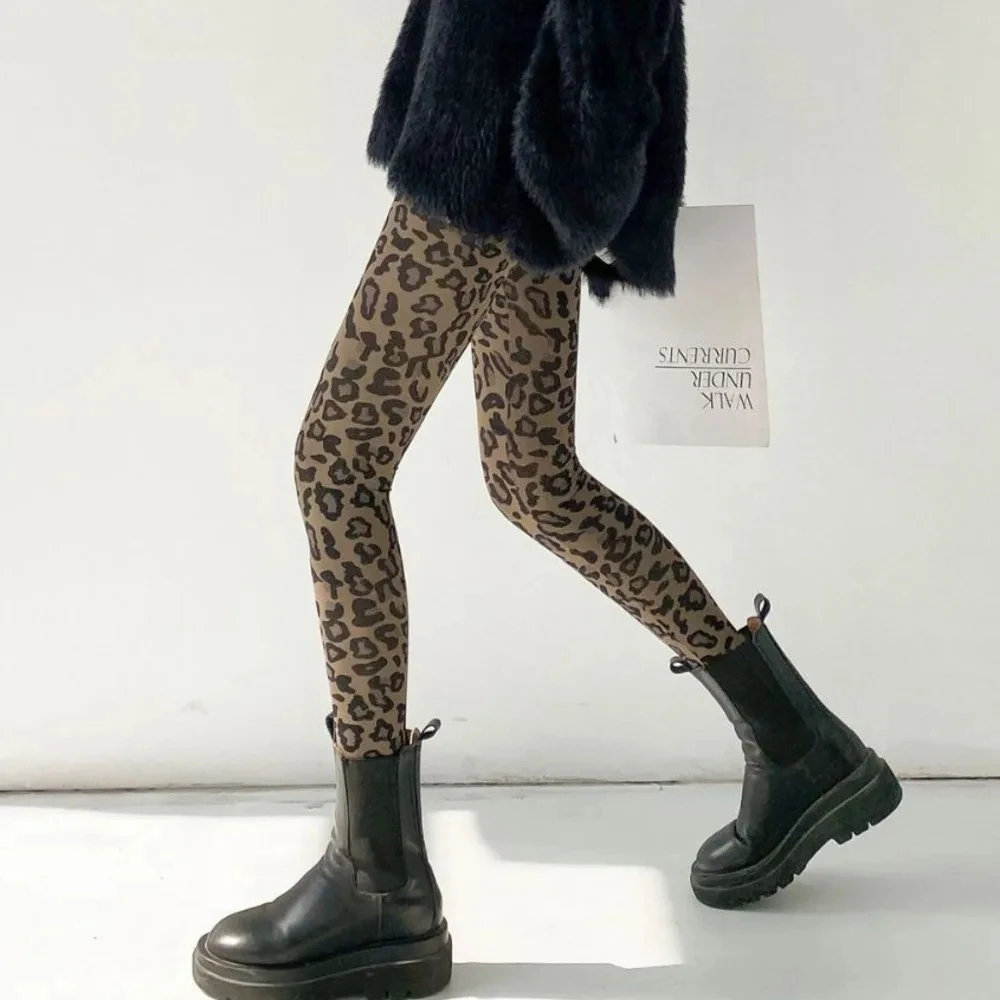

Fashion Leopard Fleece Lined Thermal Leggings Women Autumn Winter Brushed Warm Velvet Leggings Slimming Barbie Pants