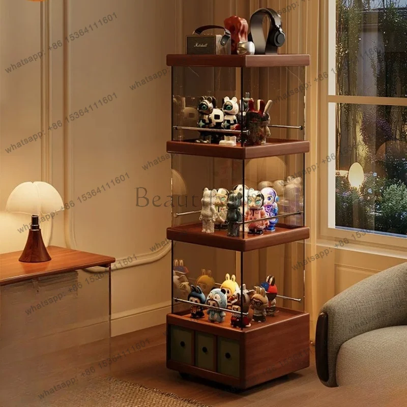Time Storage Solid Wood Living Room Storage Standing Cabinet Movable Storage Display Side Cabinet