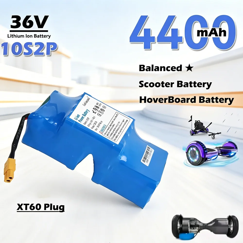 2026 36V 4400mAh 10S2P Lithium Battery Pack With XT60 Plug For Self Balancing Electric Scooter Hoverboard Single Wheel Unicycle