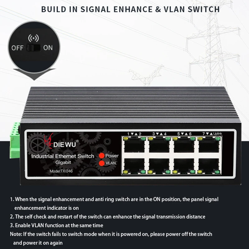 Cắm Truyền Dẫn Tốc Độ Cao Mạng Công Nghiệp 8 Cổng Gigabit HUB Internet Bộ Chia Tín Hiệu Tăng Cường