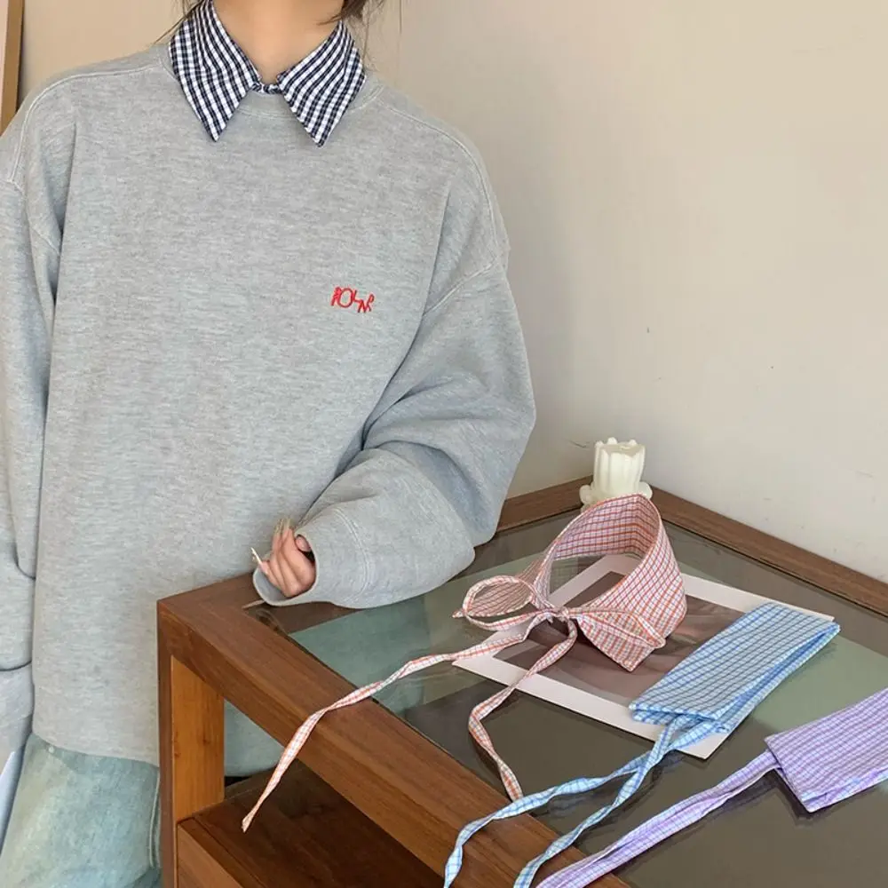 Plaid Stripe Shirt Fake Collar Comfortable Commute Blouse False Neckwear Decorative Easy To Wear Women's Detachable Collar