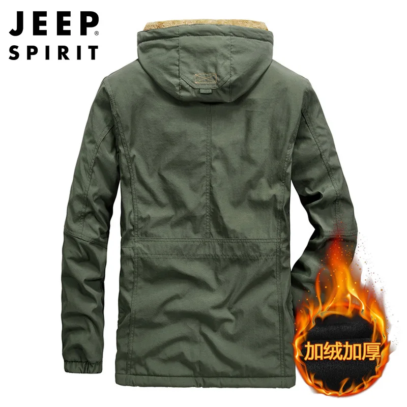 JEEP SPIRIT autumn  winter mid-length cotton jackets men plus velvet thickening loose cold-proof warm high-quality coat clothes