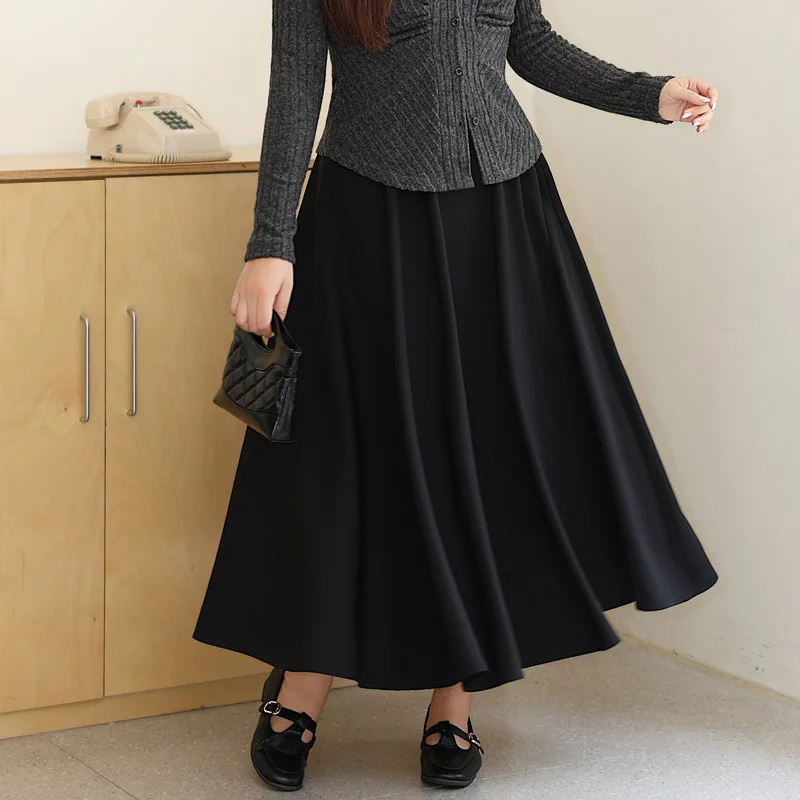 Long A-line Ball Gown Umbrella Skirt Women XXL Autumn 2024 Good Quality Elegant French Commuter Black Skirt