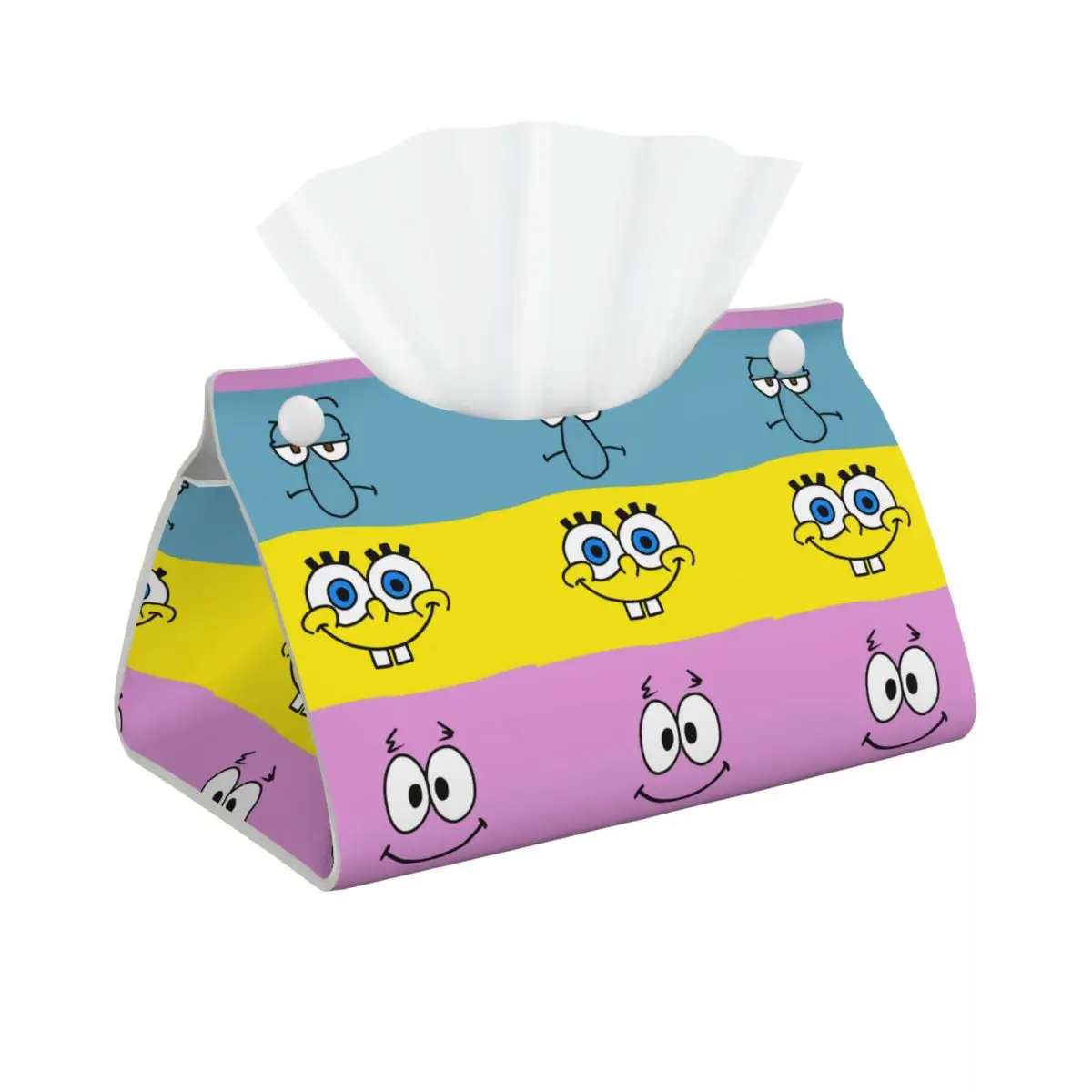 Custom SpongeBobed Tissue Box Cover for Bathroom Car Cute Cartoon Rectangular PU Leather Facial Tissue Box Holder