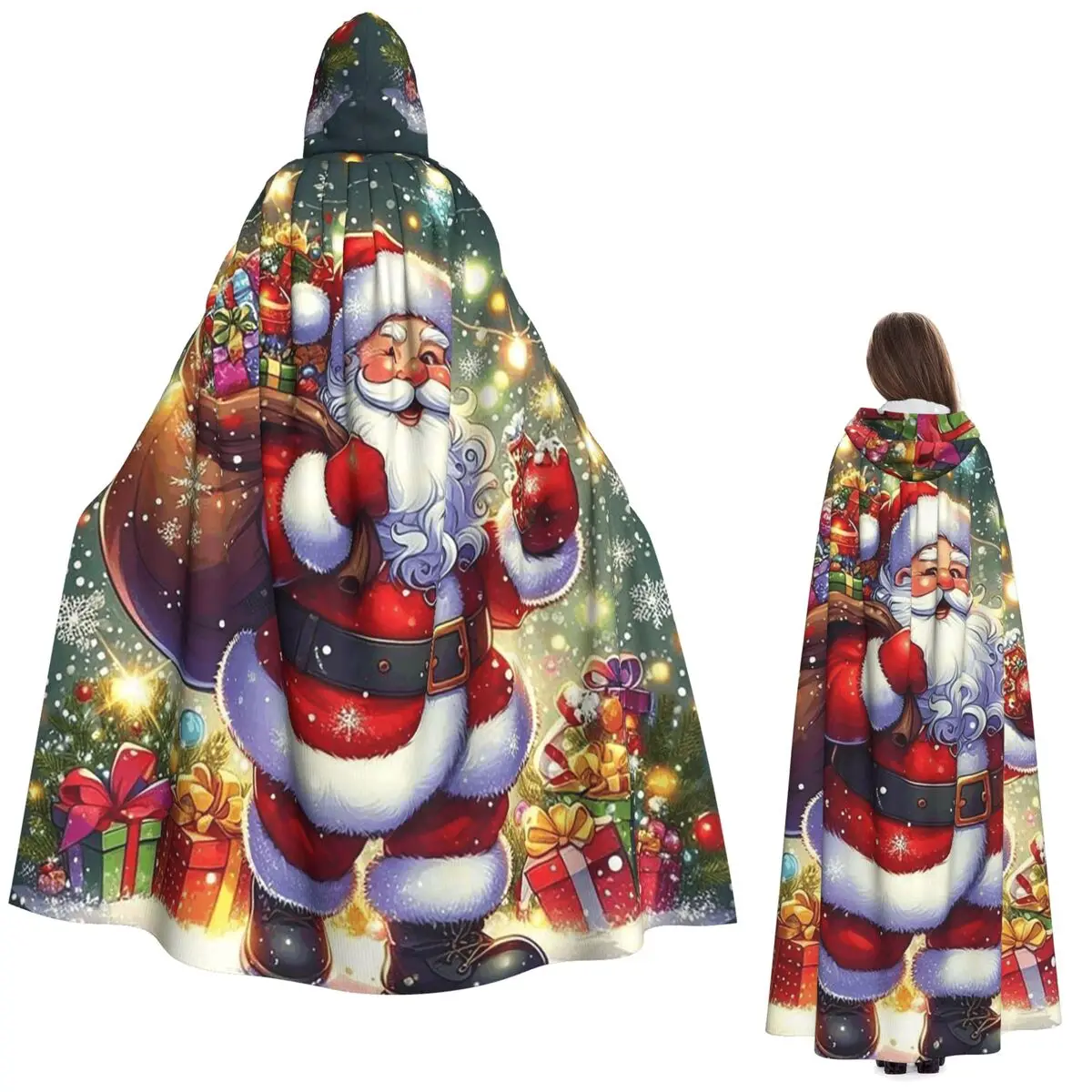 クリスマスの日 クリスマス サンタクロース ロングフード付きマント 魔女 中世コスチューム コスプレケープ ハロウィンヴァンパイア 大人用 ユニセックス