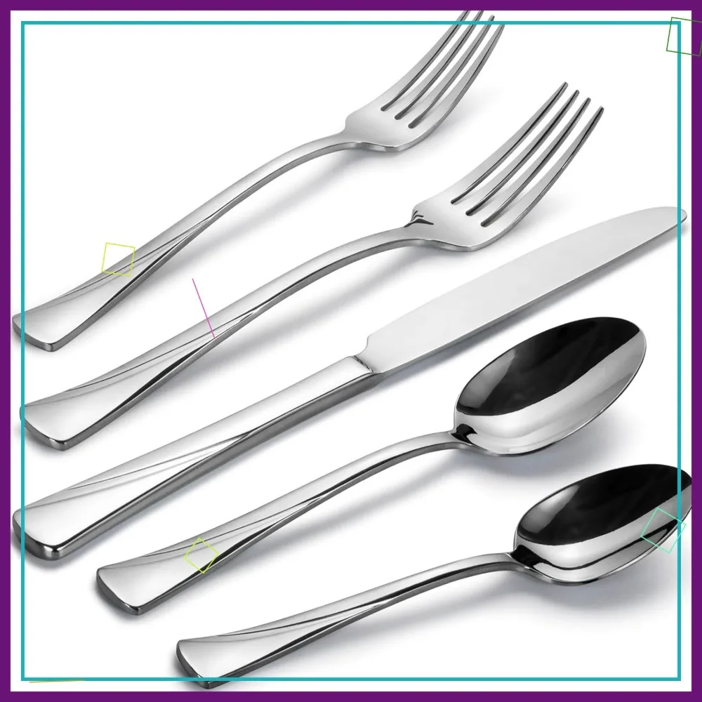 

40-Piece Stainless Steel Flatware Set, Service for 8, Mirror Polished Cutlery, Dishwasher Safe