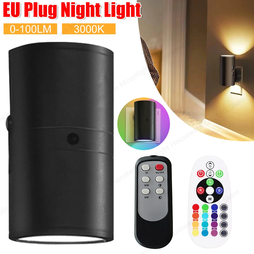 Night Light Plug Into Wall 0-100LM Shine Up and Down Night Light Remote Control EU Plug-In Bedside Lamp Room Corridor Home Decor