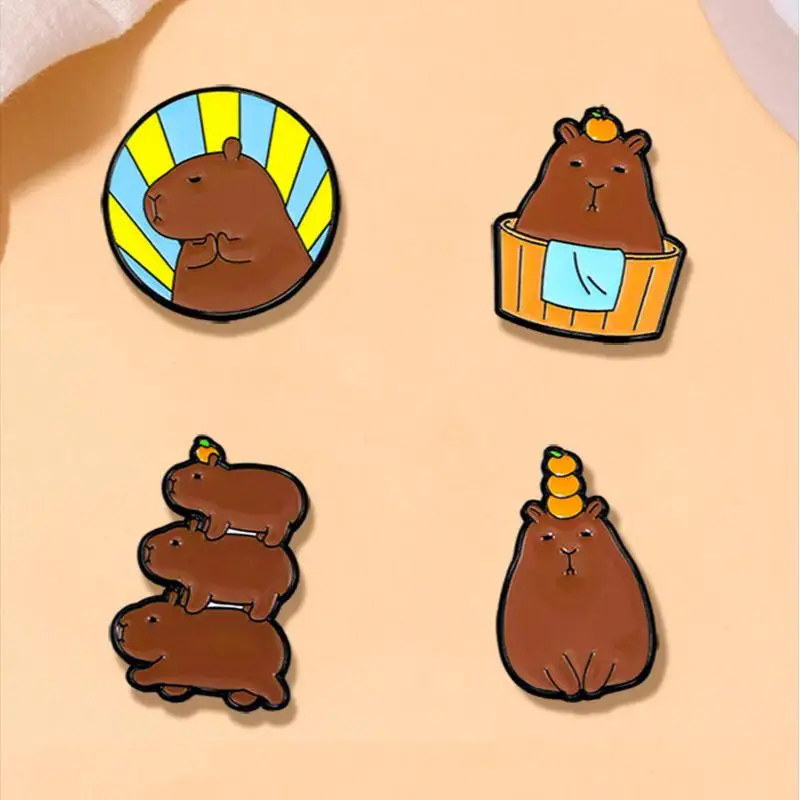 Cute Cartoon Capybara Enamel Brooch Creative Animal Funny Adorkable Lapel Pin Badge Backpack Clothing Hat Accessories