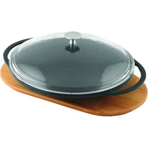 Lava Cast Sheet Roasting Pan 28 Cm Double Metal Handle Wood Altlıklı Glass Lid Lava Pan Guaranteed