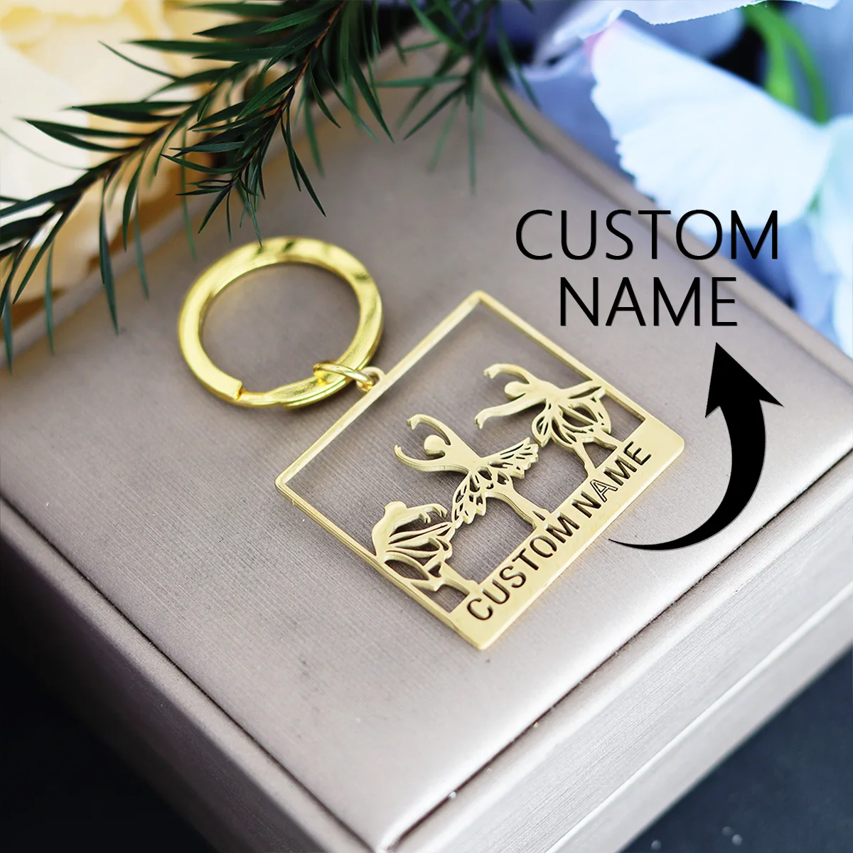 QIAMNI Custom I Love Dance Ballet Keychain Stainless Steel Engraved Name Ballerina Dancer Key Chains Souvenir Gift For Women Men